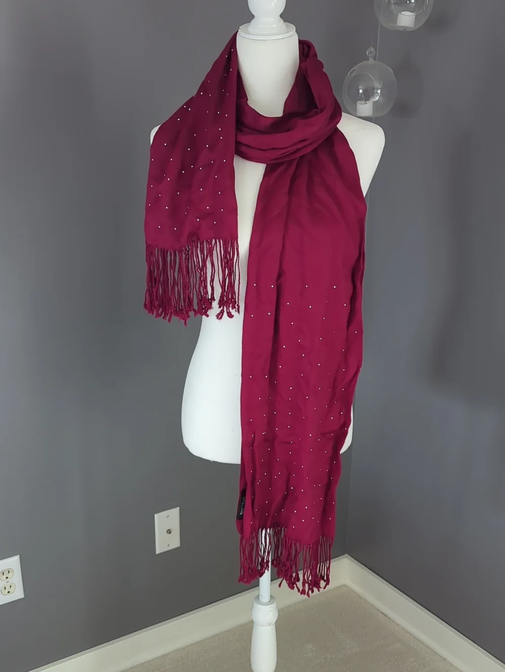 3 For $30. White House Black Market Burgundy Beaded Fringe Scarf